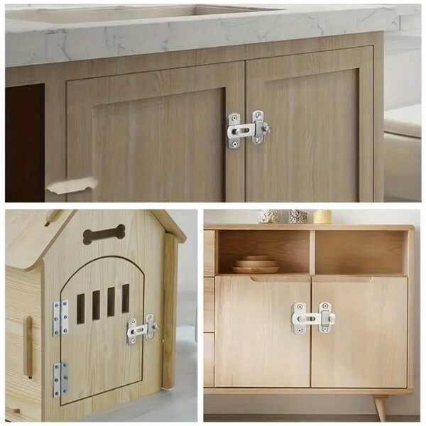 1pc Inserted 3inch 180° Stainless Steel Door Latch, Anti-Theft Sliding Door Lock Latch, Barn Door Pet Cage Lock, Mini Lock Latch, Black/Silver