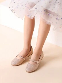 Girls Mary Jane Dress Shoes Ballerina Flats For Wedding, Party (Toddler/Little Kid/Big Kid) - 玫瑰金 - 查看 2