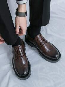 Men Business Formal Round Toe Leather Shoes, Fashionable All-Match Lace-Up Shoes For Weddings And Vacations