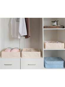 A Solid Color Oxford Cloth Drawer-Style Household Three-In-One Underwear Bra Organizer, Foldable Compartment Storage Box Wardrobe With Grid Multi-Functional Space-Saving Storage Bag Is Suitable For College Students Dormitory Family Bedroom Use. School Organizer Bags Teacher Storage Bags - Beige - View 7
