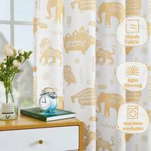 Kids Curtains Nursery Curtains For Girls Bedroom, Grey Safari Animals Curtains, Dinosaur Curtains For Boys Room Light Filtering Window Curtains Grommet Top Set 2 Panels - 黃色 - 查看 4