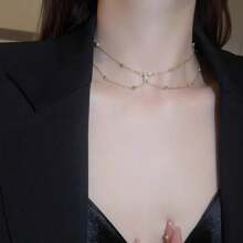 精致吊坠高端露背女士项链配饰，清新甜美胸链配个性流苏和水钻吊坠，性感女士钛钢身体链锁骨链