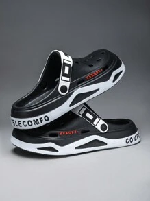 Men EVA Thick-Soled Comfortable Breathable Hollow-Out Shoes With Fashionable Style For Two-Way Wearing, Suitable For Going To The Beach And Casual Occasions In Summer