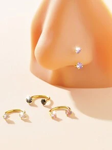 1入個性時尚設計鋼質鼻環/鼻釘，鑲嵌閃亮立體氧化鋯石，適用於女士/情侶，適用於節日、派對及日常佩戴。