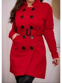 CASACO SOBRETUDO moletom com botões moda inverno - Vermelho - Visão 3