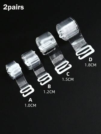 2pairs Wide1.0CM,1.2CM,1.5CM,1.8CM Clear Bra Strap