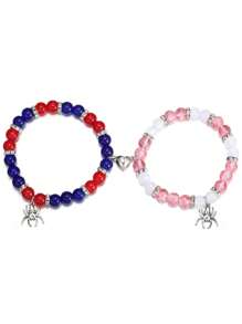 PHCOO 2Pcs Casual Fashion Heart Magnet Elastic String Bracelets - laba-laba - View 6