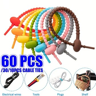 Silikon Återanvändbar kabeltrådsarrangör Winder Förvaringshållare Väska Knytband Sladdhantering Dragkedja Twist Multifunktionell väska Klämma Food Saver Hörlurslinje Tidy Clips