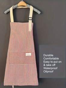 1pc, Linen Waterproof Apron, Red Green White Striped Apron, Kitchen Household Adult Apron, Breathable Fashion Waterproof Apron, Kitchen Supplies - Multicolor - View 5