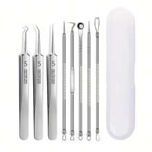8pcs Blackhead Remover Tool Kit Pimple Extractor Acne Removal Kit For Removing Blemish, Whitehead, Blackhead On Nose And Face,Blackhead Remover,Beauty,Skin Care Products,Spa,Self Care,Skin Care Tools,Face Care,Esthetician Supplies,Skin,Face Wash,Facial - Silver - View 1
