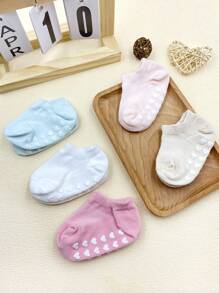5pairspack Girls Heart Anti-Slip Floor Socks, Boys Comfortable Breathable Socks, Newborn Baby Cute Boat Socks, Suitable For All Seasons