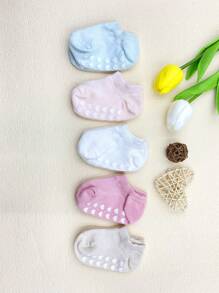 5pairspack Girls Heart Anti-Slip Floor Socks, Boys Comfortable Breathable Socks, Newborn Baby Cute Boat Socks, Suitable For All Seasons