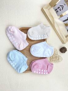 5pairspack Girls Heart Anti-Slip Floor Socks, Boys Comfortable Breathable Socks, Newborn Baby Cute Boat Socks, Suitable For All Seasons