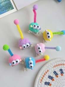 一套6个女士发夹，配有彩色可爱毛绒弹力煤球：柔软可爱的卡通发夹，打造活泼发型，非常适合装饰和装扮参加派对和约会（除大煤球外，配饰颜色随机），发夹爪夹，冬季发饰 - 查看 5