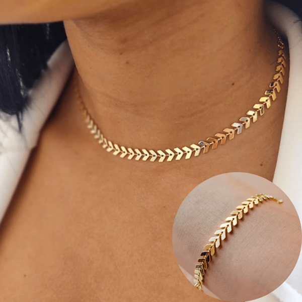 Kit Choker e Pulseira Escama de Peixe Folheado Ouro Conjunto Choker Pulseira Escama