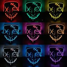 Halloween Light-Up Mask Black V Shape Bloody Horror Mask EL Glow Atmosphere Props LED MASK Party Cosplay Props - Multicolor - View 11