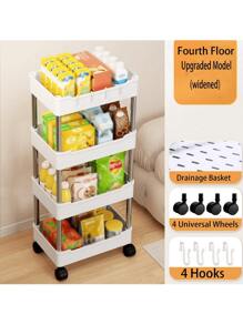 1pc 3-Tier/4-Tier Bathroom Storage Shelf, Rolling Bath Cart, Practical Organizer For Narrow Spaces, Plastic Shelving Unit For Bathroom, Laundry Room, Kitchen Gap Storage, Freestanding Multi-Layer White Mobile Cart, Bathroom Kitchen Multipurpose Storage Rack, Home Storage Accessories, Comes With 4 Hooks, Room Home Decor, Bathroom Decor, Shelves, Valentine's Day Decor