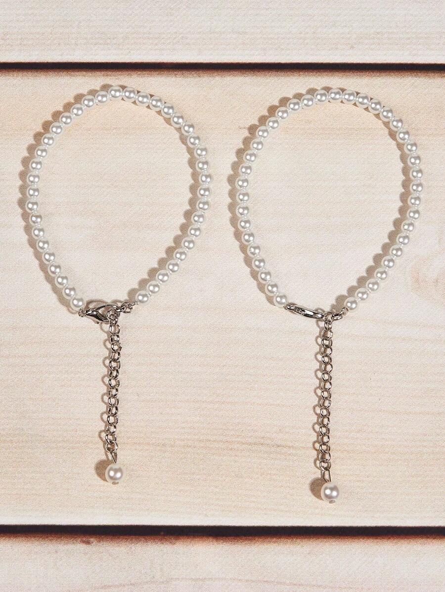 1 Cặp dây xích bạc thời trang kiểu Pháp dành cho giày cao gót, có đính ngọc trai tháo rời, thích hợp làm phụ kiện cho giày cao gót nữ (Chỉ bao gồm dây xích ngọc trai, không bao gồm giày). - Bạc - Xem 1