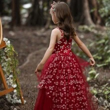 Vestido Elegante De Princesa Para Fiesta Para Niña - Rojo - Ver 6