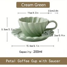 1套瓷咖啡杯和碟子，復古茶杯和碟子，咖啡杯，飲料杯，適用於下午咖啡和茶點，夏季冬季飲具，家居廚房用品。 - 米色 - 查看 7