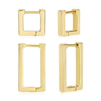 14K 镀金简约环形耳环小巧精致几何方形和长方形环形耳环适合女孩女士礼物