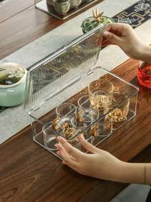 1入組透明亞克力茶具收納盒，附有防塵蓋，可疊放式收納架，適用於功夫茶杯、茶碗、茶壺和茶葉