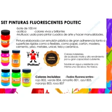 Set 6 Pinturas Fluorescentes Politec 100 Ml Acrilica Multius - Multicolor - Ver 2
