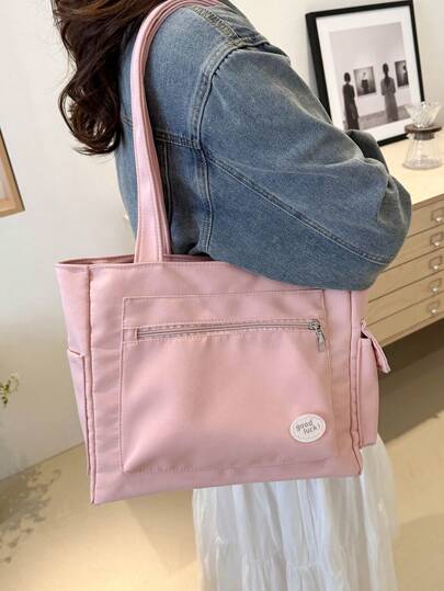 1 件女士纯色复合面料极简主义风格多功能多拉链口袋防水可折叠大容量旅行工作手提包，适合日常通勤、购物、旅行、度假、简单行李整理、学生学校手提包、女友节日礼物