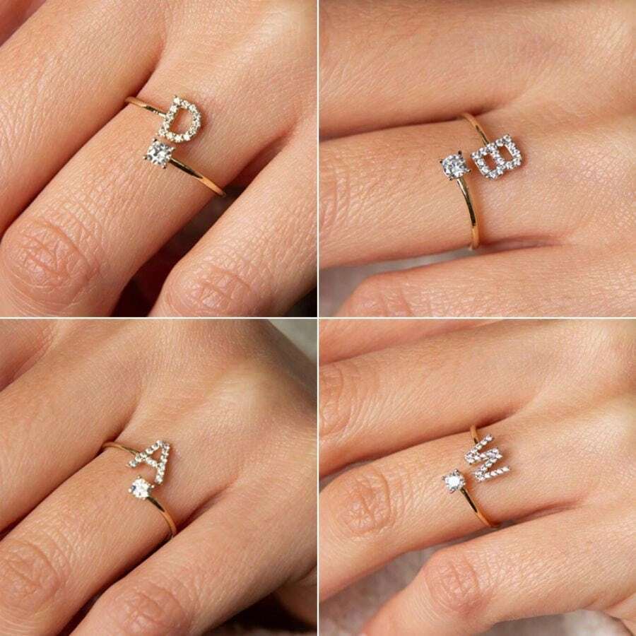 1Pc A-Z Letter Wrap Ring Inlaid Shining You Got An Alphabet To Choose Make Your Call Match Daily Outfits