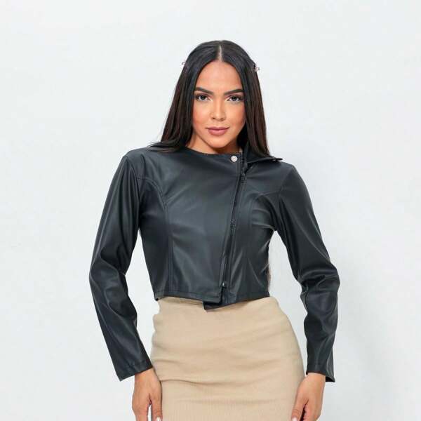 JAQUETA FEMININA COURO FAKE MODA BLOGUEIRA INVERNO
