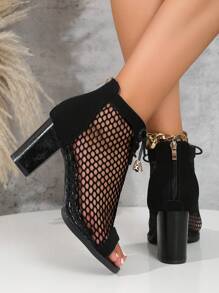 Donne Tacchi alti a rete con punta aperta alla moda Nuovi tacchi alti sexy con punta aperta e motivo a rete Stile europeo e americano Sandali con tacco alto a punta aperta per feste