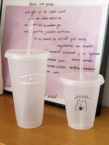 1入組咖啡杯700ml/470ml，PP杯，便攜式卡通吸管杯，美式冰咖啡杯 - 無色 - 查看 5