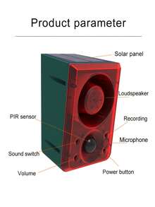 1pc Red Solar-Powered Animal Repeller & Alarm System, With Infrared Sensor, Sound & Light Flash Reminder, Outdoor Use, With Recordable Broadcast Function And Loudspeaker - Red - View 5