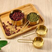 1/4PCS Stainless Steel Round Measuring Cup Set, Food Measuring Cup, Coffee Measuring Cup, Graduated Measuring Cup, Kitchen Measuring Cup Set - Gold - View 2