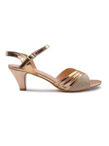 Where’s That From Stormi Low Heel Sandals With Buckle Ankle Strap In Black Glitter - Gold - View 2
