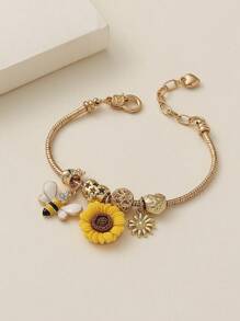 1 件夏季风格百搭乡村风格铜手链，适合女士佩戴，配有人造水钻、蜜蜂、向日葵捕梦网和可 DIY 的珠子。可调节，适合度假、礼品、派对、夜总会、宴会、舞会和日常穿着。情人节 - 彩色 - 查看 12