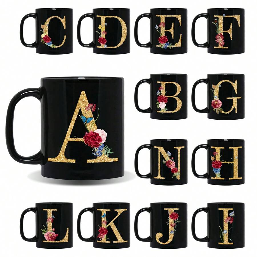 1 件 11 盎司陶瓷咖啡杯，家用厨具，个性化礼物，带有字母 A-Z 作为名字首字母，适合热饮/冷饮，非常适合节日、生日和周年纪念日学校用品返校