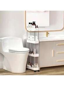 1pc 3-Tier/4-Tier Bathroom Storage Shelf, Rolling Bath Cart, Practical Organizer For Narrow Spaces, Plastic Shelving Unit For Bathroom, Laundry Room, Kitchen Gap Storage, Freestanding Multi-Layer White Mobile Cart, Bathroom Kitchen Multipurpose Storage Rack, Home Storage Accessories, Comes With 4 Hooks, Room Home Decor, Bathroom Decor, Shelves, Valentine's Day Decor