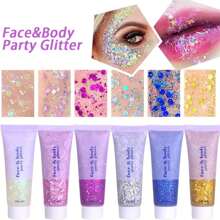 Body Glitter Gel, Face Glitter Body Gel Sequins Shimmer Liquid Eyeshadow, Chunky Glitter For Face Hair Nails, Holographic Cosmetic Laser Powder Festival Glitter Makeup