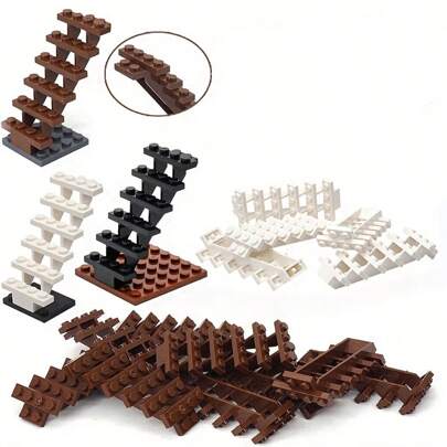 4pcs Modular Staircase Building Blocks, 7x4x6 House Stairs, Straight Open Staircase With 30 Steps, Modular Construction Toy, DIY Blocks, Home Decor, Winter Gift
