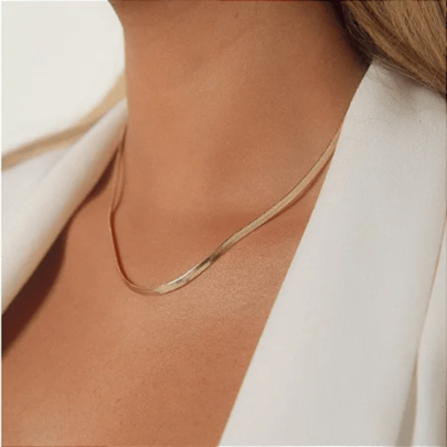Colar Fita Folheado a Ouro Choker Feminino Moda Colar Longo Malha Fita 4 mm