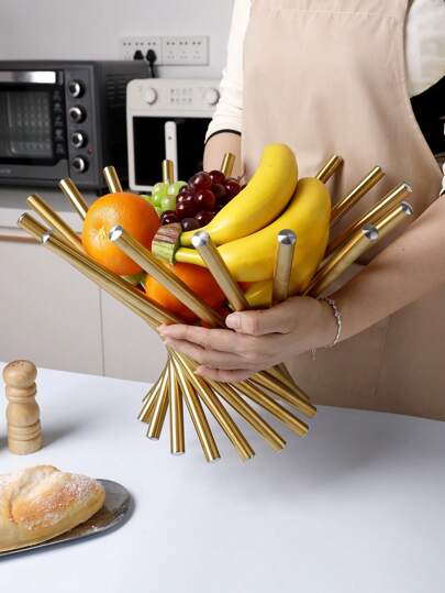 1pc Luxury Creative Gold-Plated Fruit Basket, Stainless Steel Da Vinci-Inspired Storage Tray For Parties, Hotels, And Coffee Tables