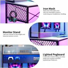 Lvifur RGB Gaming Desk With Wireless Charging Station,7 Dynamic & 24 Static Dimmable Computer Desk With Movable Table, 55'' Home Office Small Desk With Keyboard Tray,Monitor Stand,Display Stand