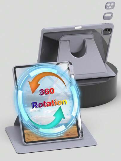 Gray-Purple 360 Degree Rotating Protective Case With Pencil Slot For IPad, Shockproof, Auto Wake/Sleep Function, Flexible Viewing Angles