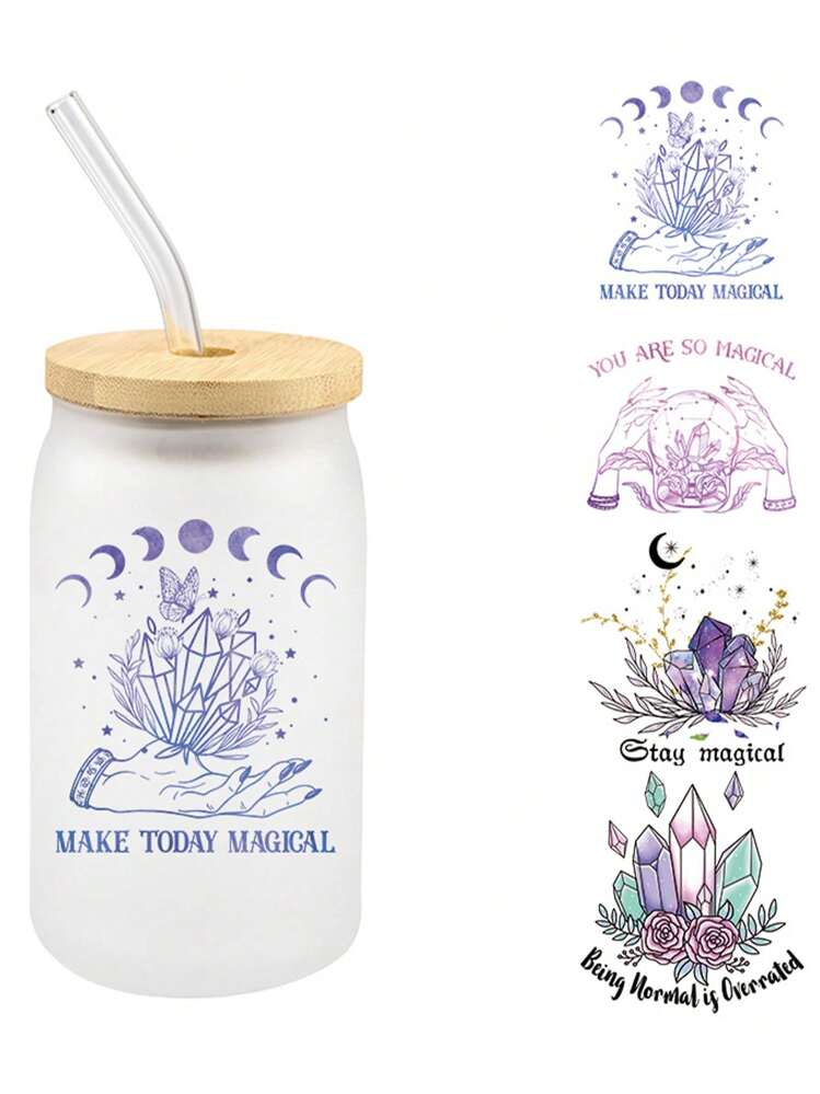 4 piezas/set Pegatinas de envoltura de transferencia DTF 3D mágico con diseño de cristal en color - Pegatinas de transferencia en 3D impermeables, fáciles de usar y de moda para envolturas DTF UV de copas para vidrio y copas de vidrio Libbey - Z2 - Añade 1