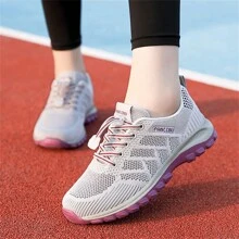 矯形運動鞋女士步行鞋寬版輕盈透氣飛織網面休閒慢跑鞋女式網球鞋運動鞋防滑健身鞋女士運動鞋 - 彩色 - 查看 2
