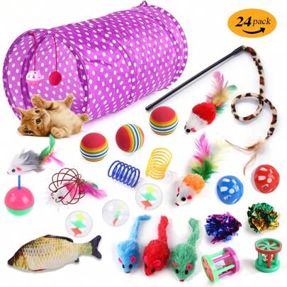 Juguetes para gatos, juguetes para gatitos, surtido; túnel de juego para perros y gatos (color al azar, consulte el producto real para mayor precisión)(el color aleatorio de los accesorios no afecta el uso, se recomienda no tomar fotografías)