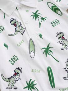 Yierying Baby Boys' Short Sleeve Dinosaur Print Outdoor Style Polo Shirt And Shorts Set For Spring/Summer