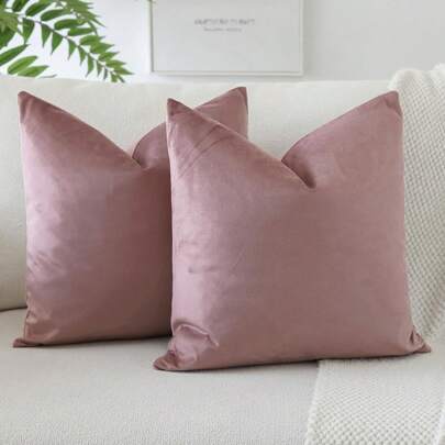 1pc/2pcs Lotus Root Pink Velvet Solid Color Decorative Pillow Covers(Pillow Insert Not Included), Square Cushion Covers, Holiday Home Decor Pillows, Soft & Cozy Fabric, Modern Decor For Sofa, Home Bedroom, Dorm Use