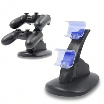 Charging Dock With Blue LED Light For PlayStation Controller, Dual USB Powered Charging Station Stand, Support For / Pro/ Slim DualShock 4 Gamepad